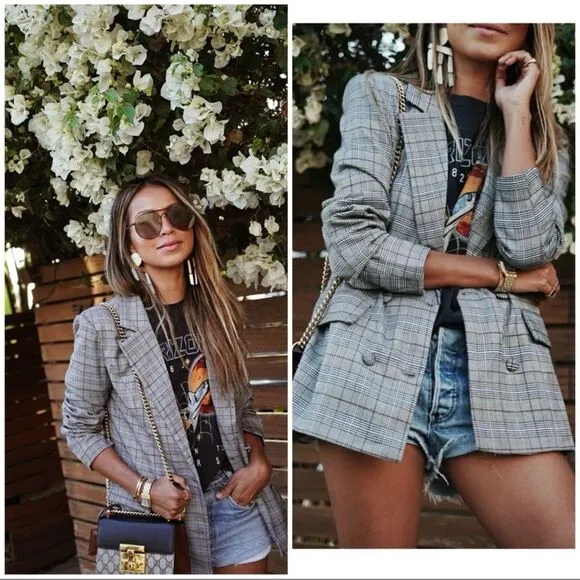 MAJORELLE Rhea Grey Plaid Blazer Size Small - Image 2