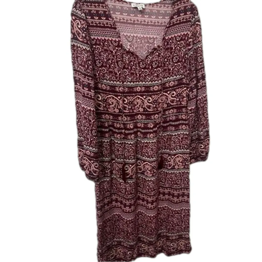 Luxology Boho Paisley Long Maxi Shift Dress Hippie Floral Burgundy Pink Medium - Image 5