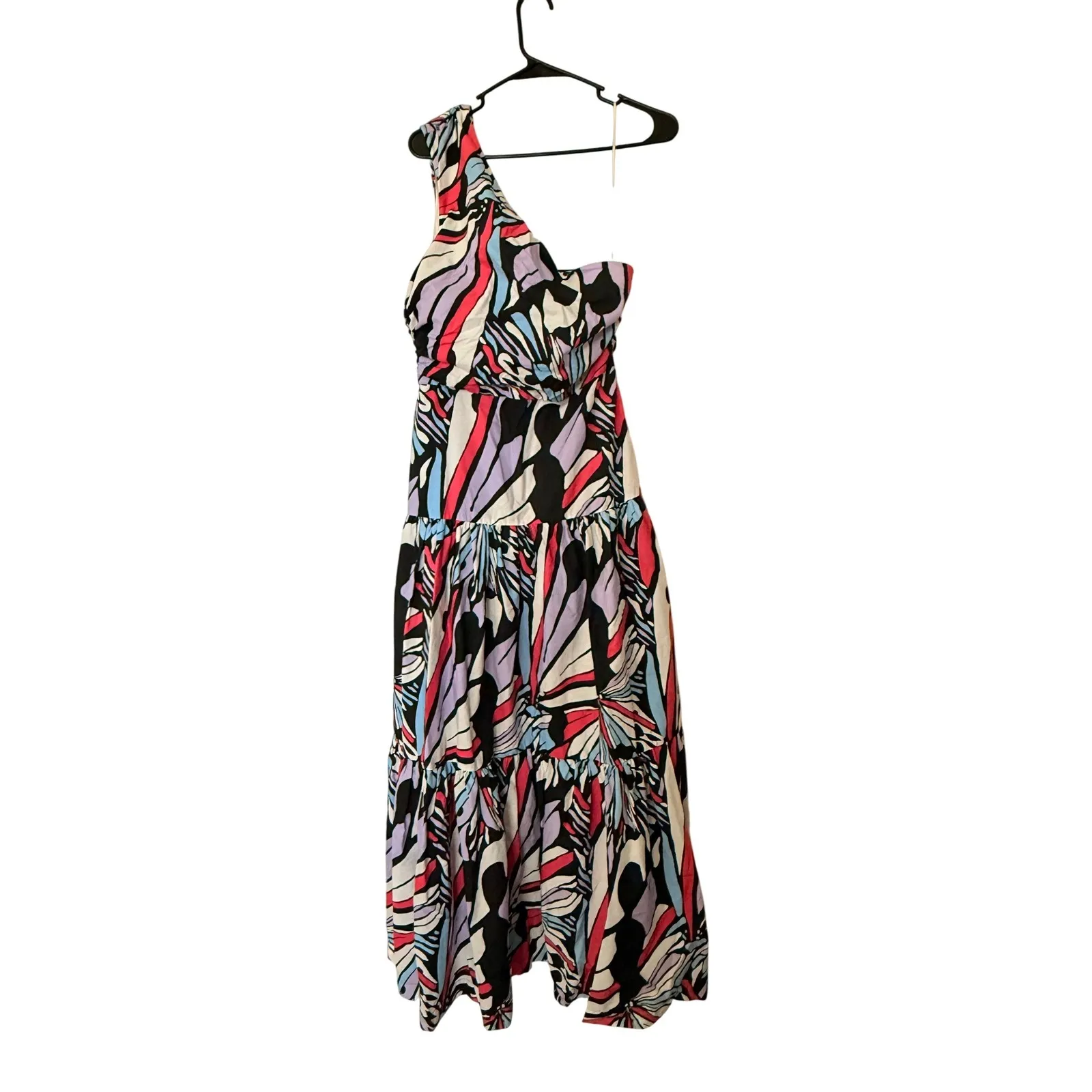 Maeve Anthropologie One Shoulder Maxi Dress Colorful Abstract Print   Size 8 NWT - Image 2