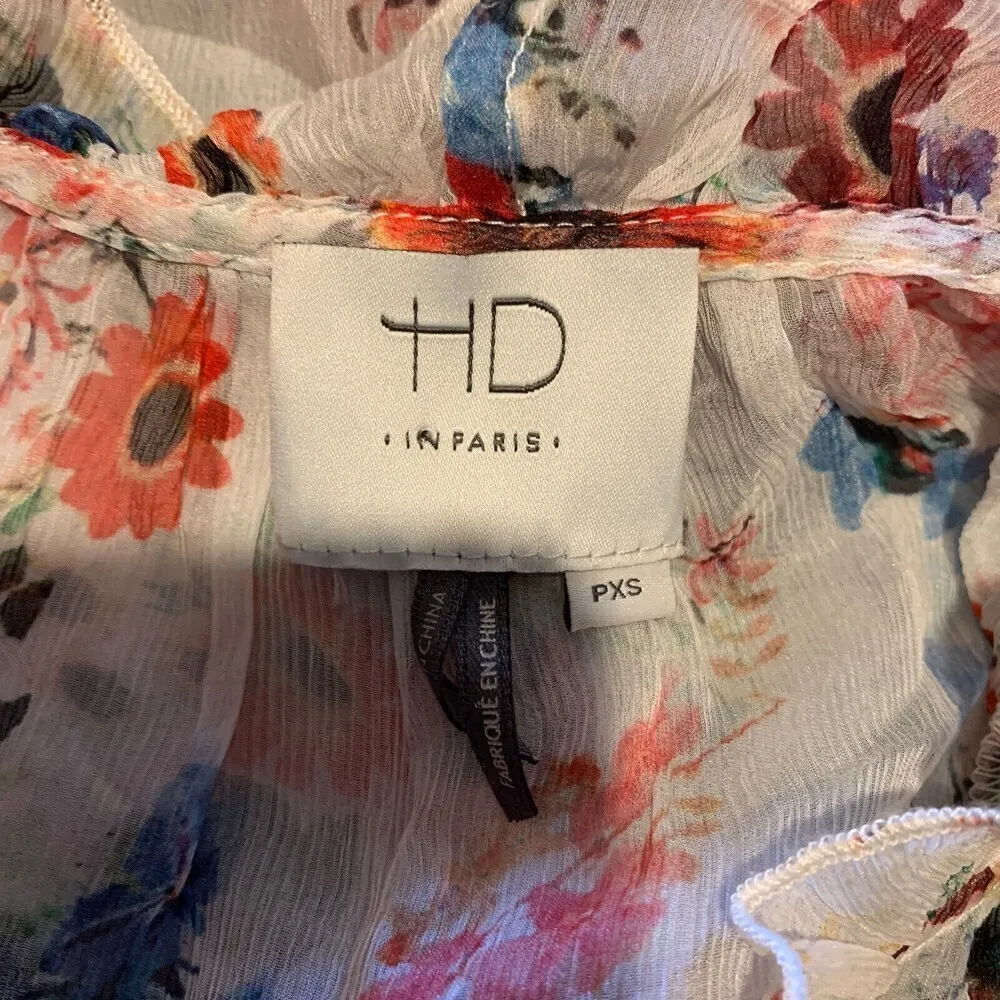 HD In Paris Anthropologie Womens Size Petite XS Multicolor Floral Sheer Silk Top - Image 4
