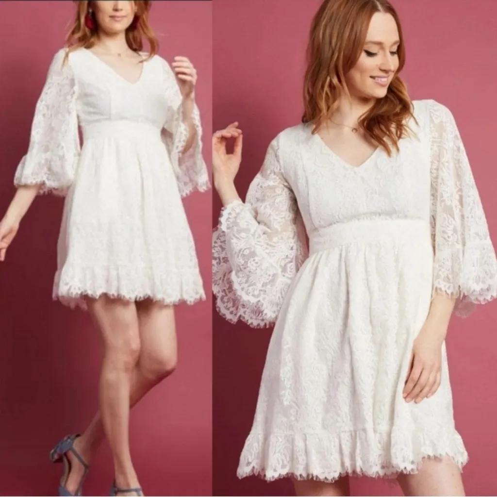 ModCloth Through the Bluebells Ivory Lace Dress Boho Hippie Wedding Size XL - Image 2