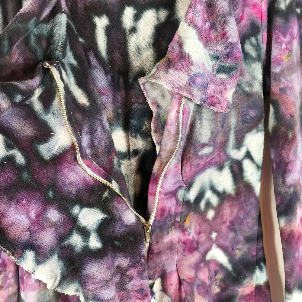 One Clothing Women Size Medium Jacket Tie Dye Dark Knight Black Pink Ruffled 961 - Image 7