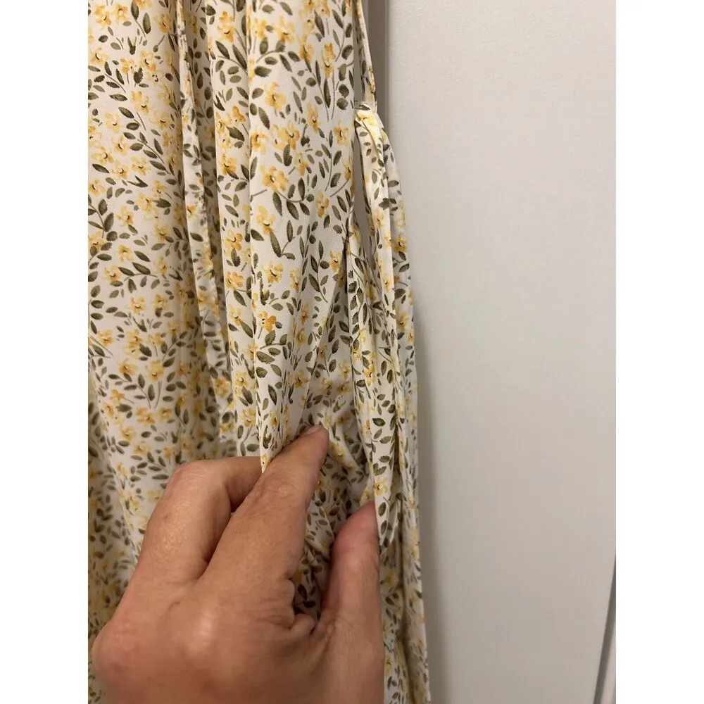 Aura Floral Ruffle Yellow White Peasant Style Floral Maxi Dress Size Small - Image 4