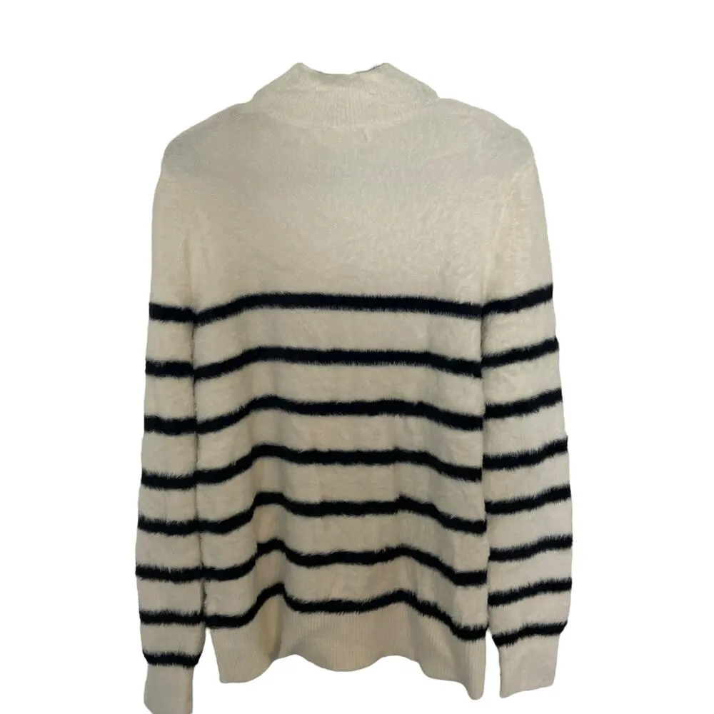 Bailey 44 Sundry Stripes Mock Neck Cozy Sweater in Oyster Fuzzy Size Small - Image 8