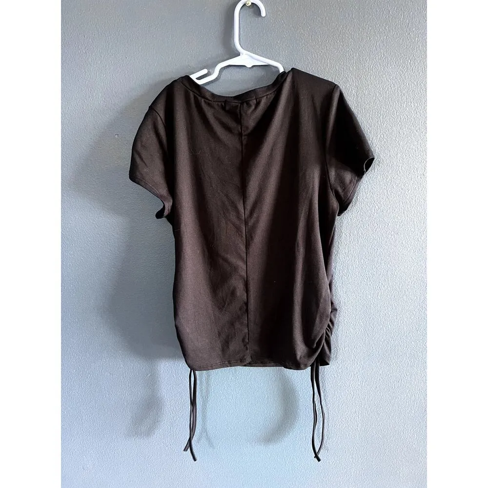 Minette Biting Lip Crystal Tee with Scrunchy side Black Size L - Image 2