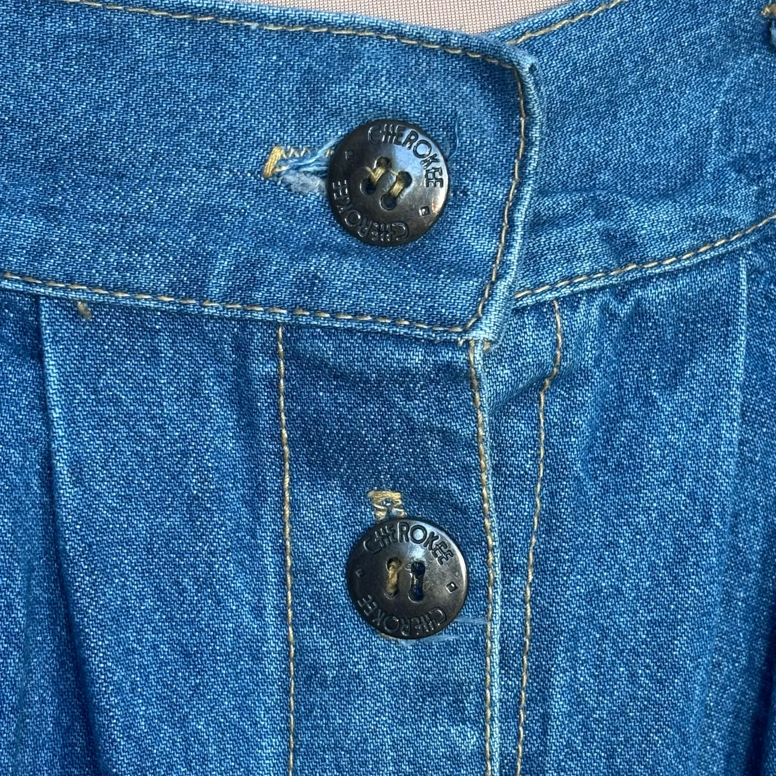 Vintage Cherokee Denim Skirt Made In USA Button Front Midi Americana Western Blue Size M - Image 8