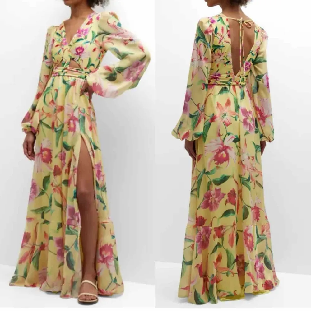 PatBO Laelia Cut Out Floral Maxi Dress Size XS Canary - Image 8