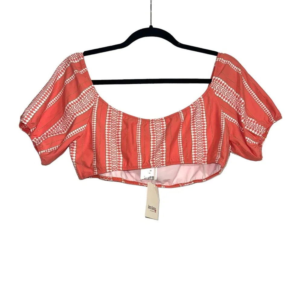 NWT Lemlem Luchia Puff Sleeve Crop Striped Bikini Top XL in Coral - Image 3