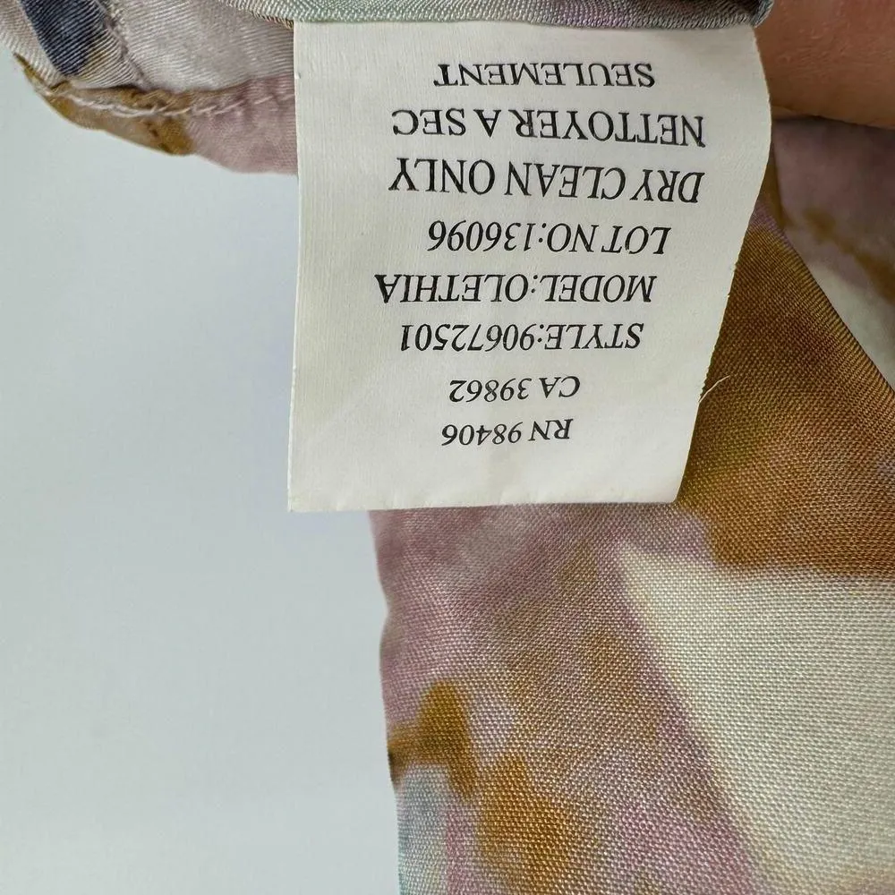 Theory blouse 100% silk watercolor floral sleeveless tie neck sash fairy small - Image 8