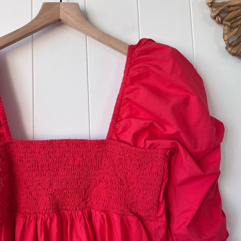 Free People mini dress babydoll dress cotton puff sleeves ruched pleated - Image 5