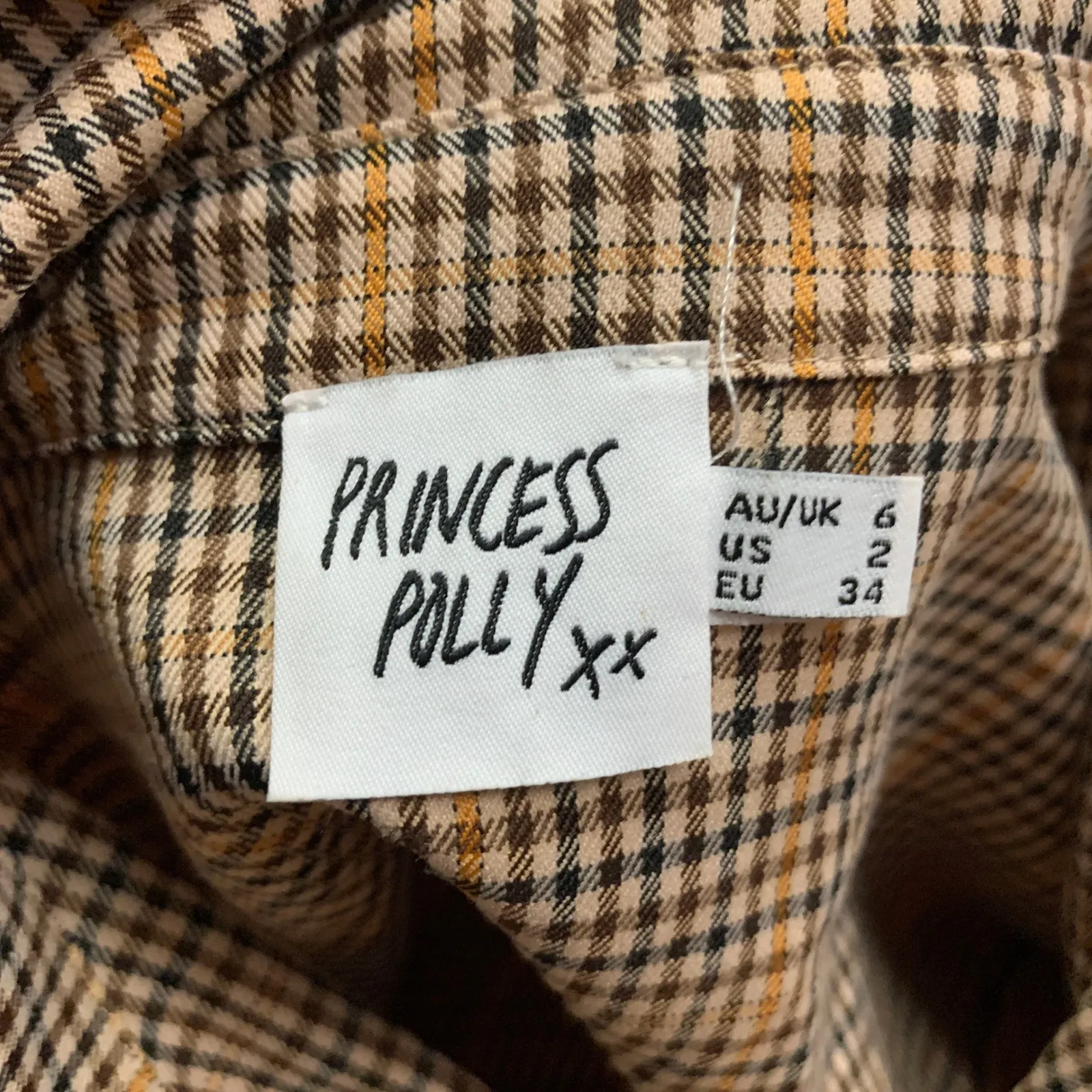 Princess Polly Plaid Shirt Womens Size 2 Jacket Long Sleeve Button Up Top‎ Brown - Image 4