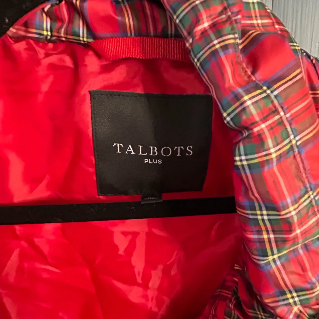Talbots Women's Vibrant Red Tartan Plaid Quilted Vest | Size 1X - Image 2