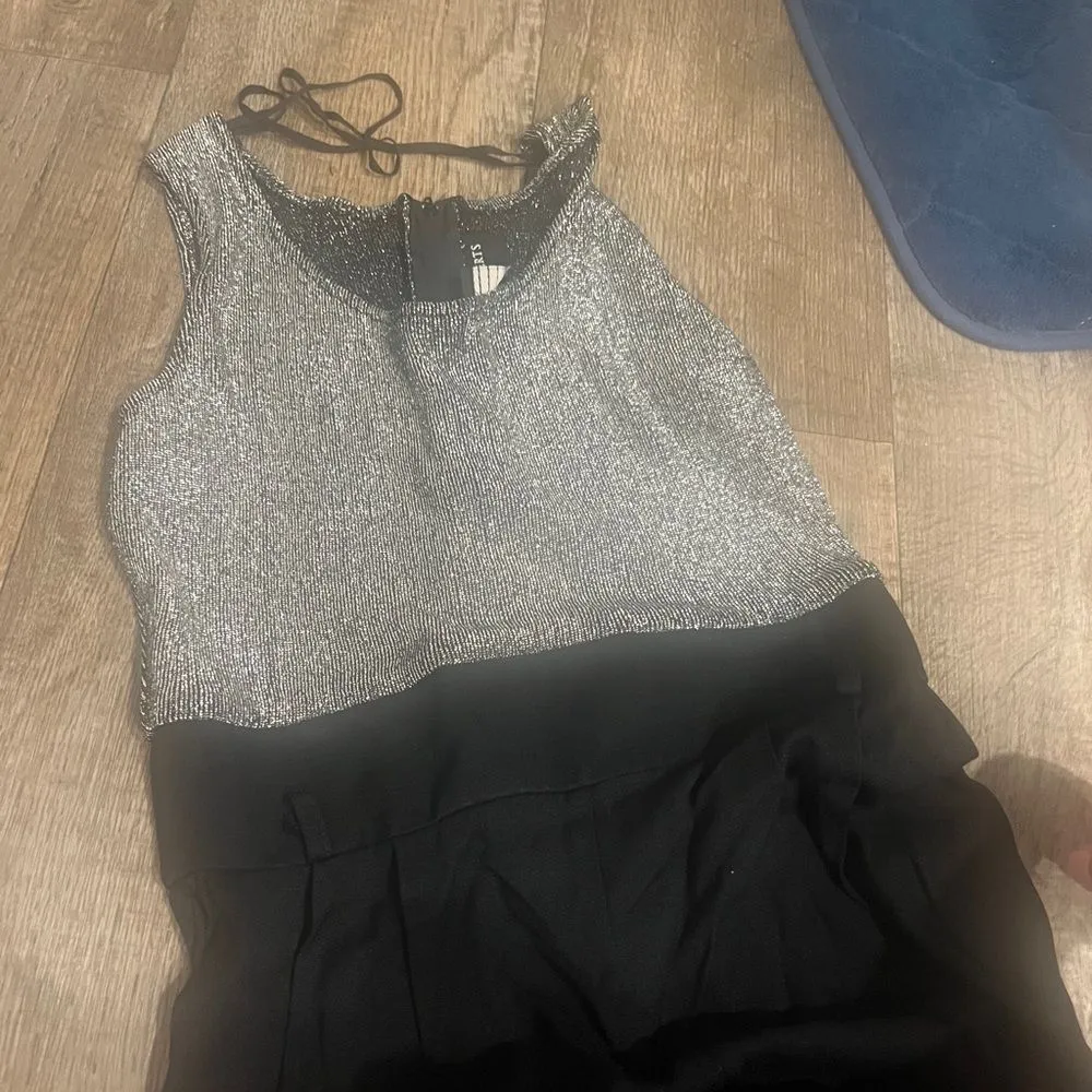 Vintage 80s sleeveless black wide leg metallic ailver jumpsuit size 4 - Image 6