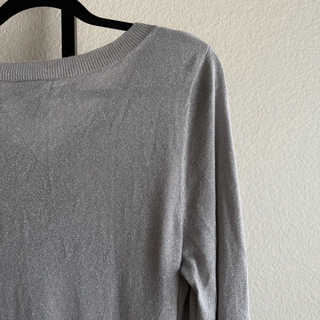 Lane Bryant Metallic Silver V-Neck Sweater 14/16 Plus Size Holiday Party Top - Image 6