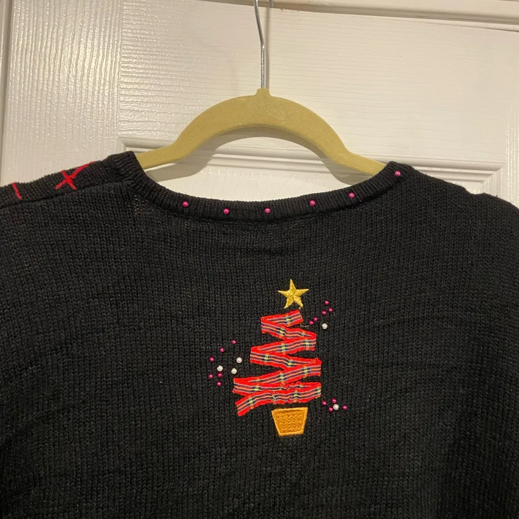 Rebecca Malone Size 1X Cotton Ramie Embellished Vintage Christmas Tree Cardigan - Image 12