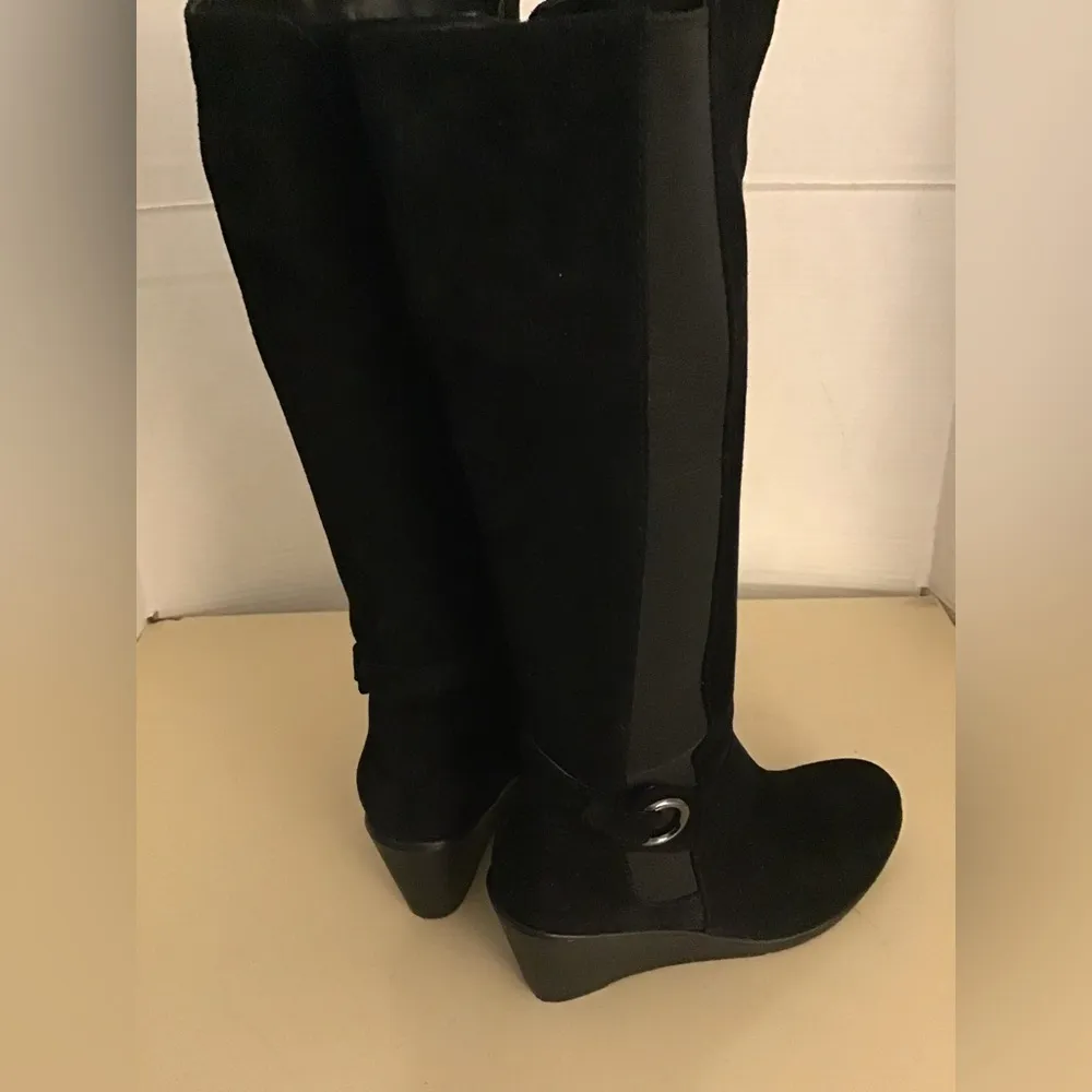 Aqua College women black suede waterproof tall knee high wedge boots Size 7.5 - Image 6