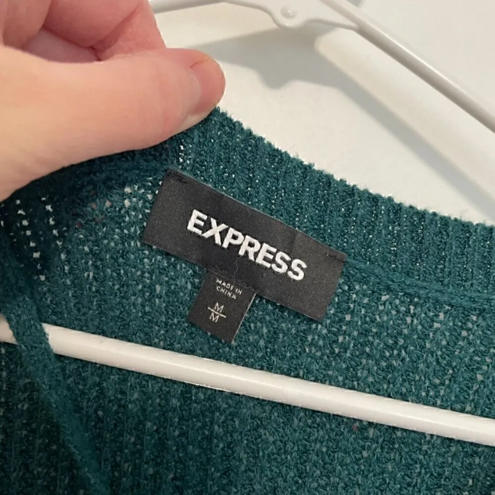 EXPRESS Strappy Circle Hem Tunic Sweater Solid Teal Green Blue 3/4 Sleeve Winter - Image 6