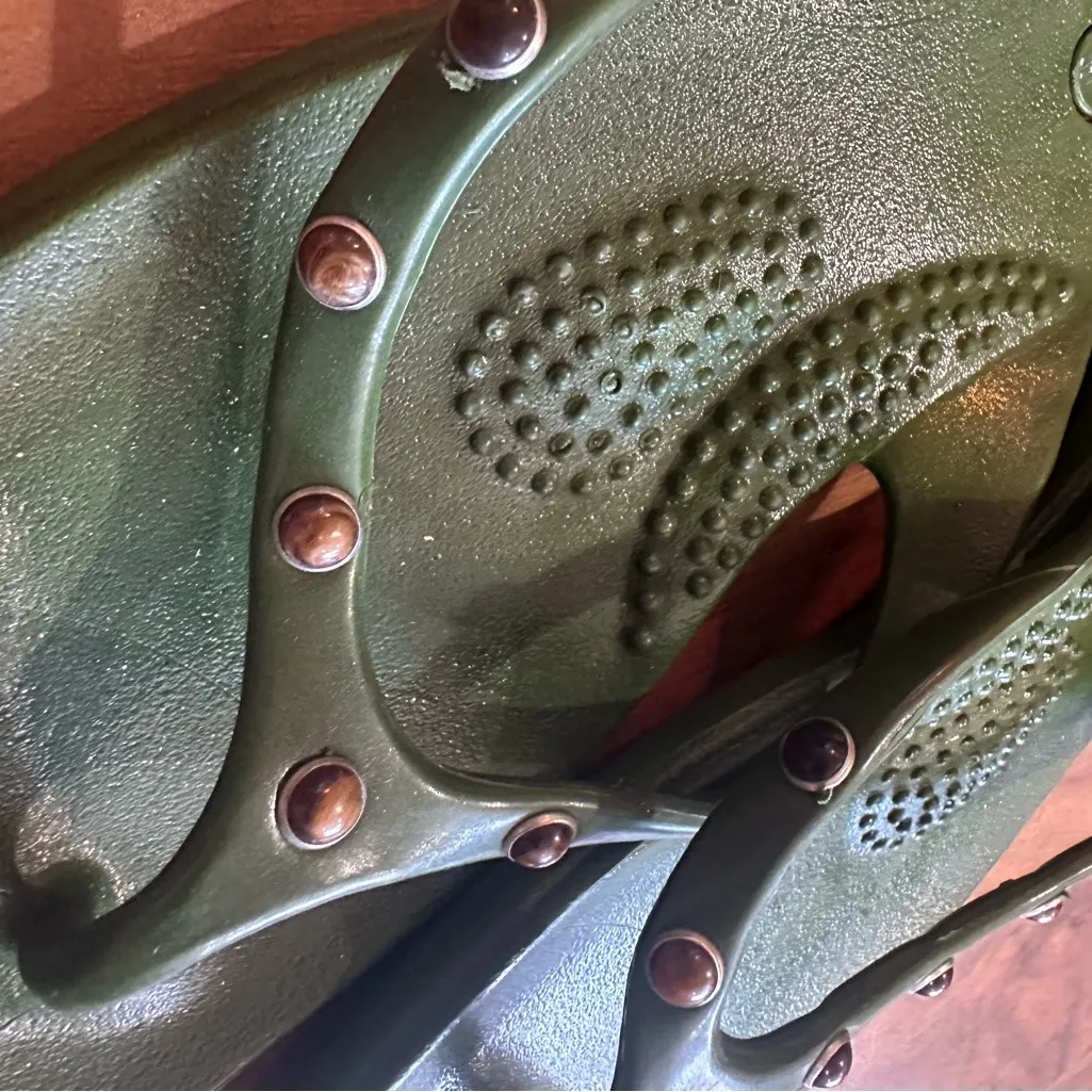 Okabashi Forest Green Sandals with Brown Cats eye stone Studs Size undefined - Image 4