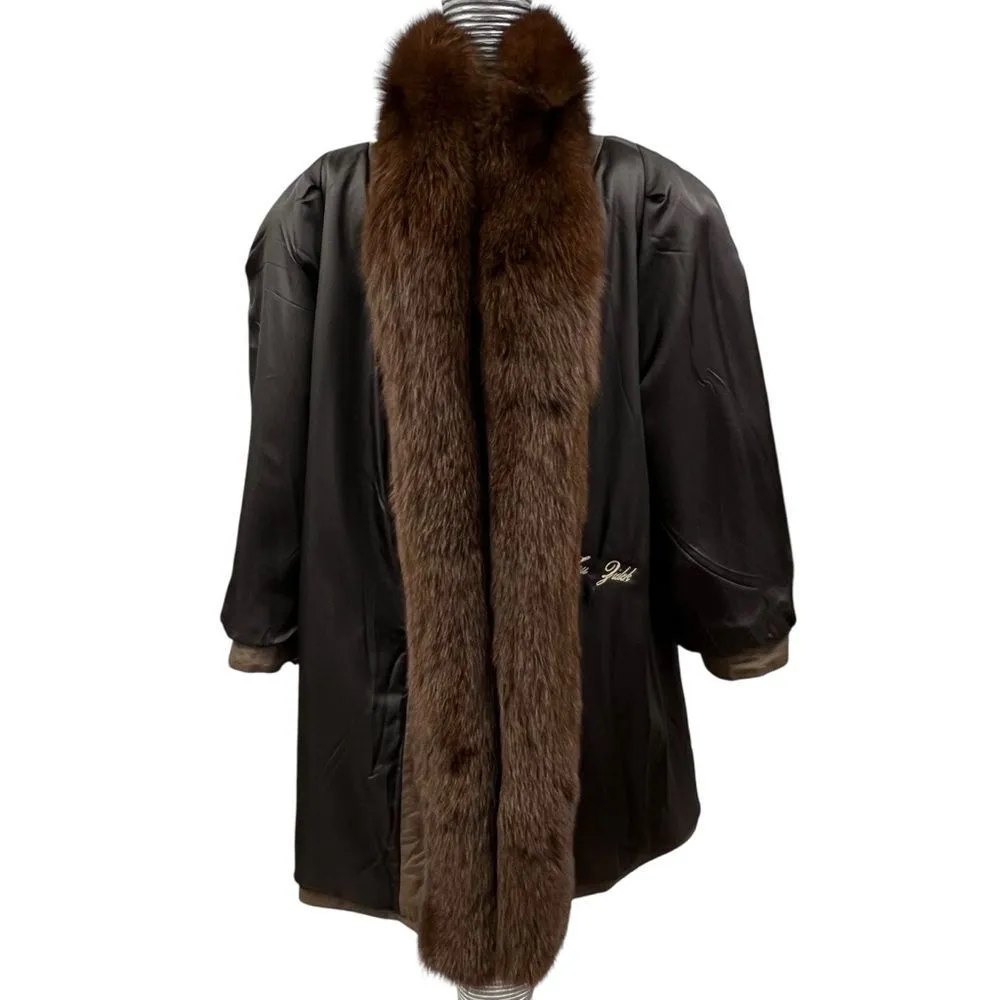 Brown Lambskin Leather Swing Stroller Brown Fox Tuxedo Front Collar - Image 7