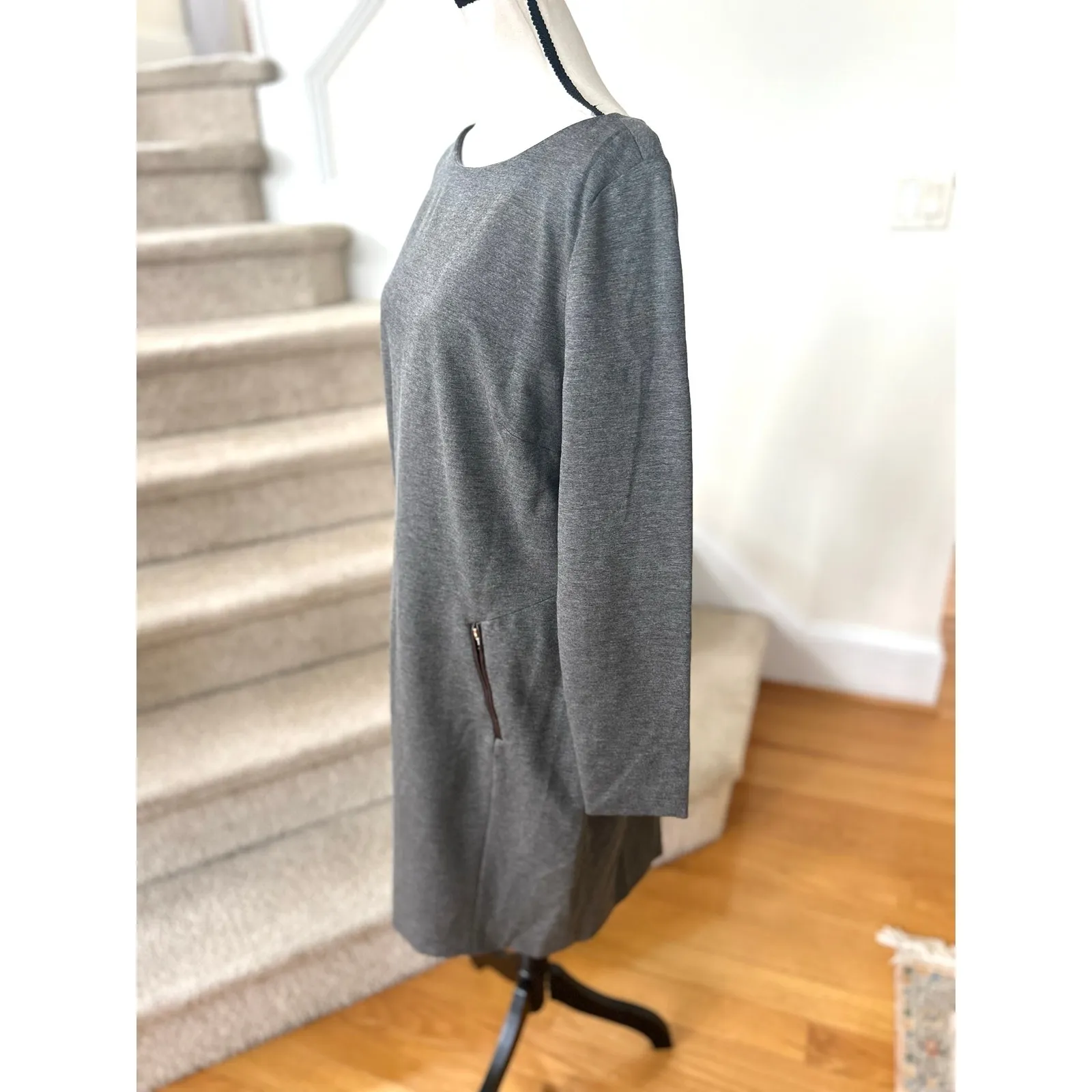 Ralph Lauren Grey Sheath Real Leather Trim Elbow Patch Dress - Image 3