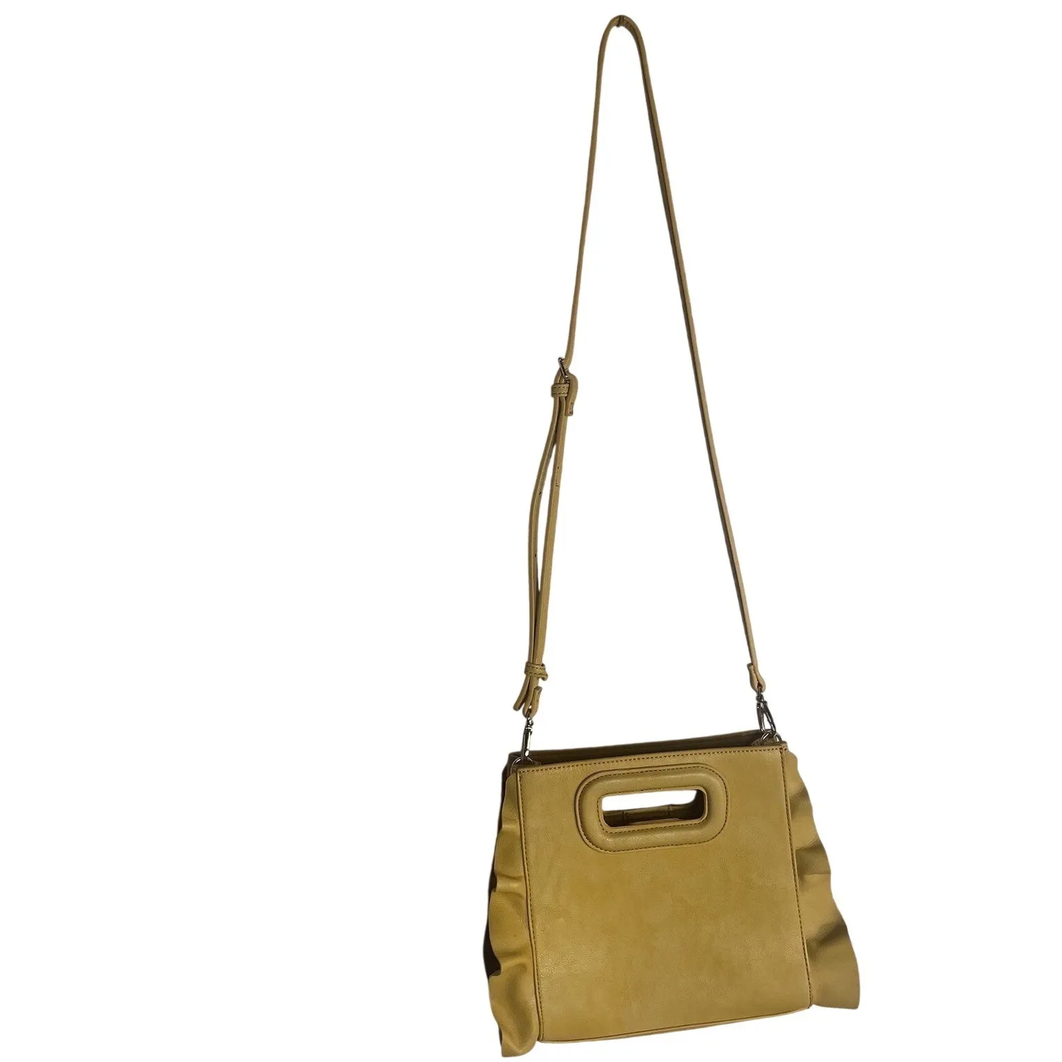 Sole Society Yellow Ruffle Crossbody Bag Convertible Clutch Faux Leather Mustard - Image 3