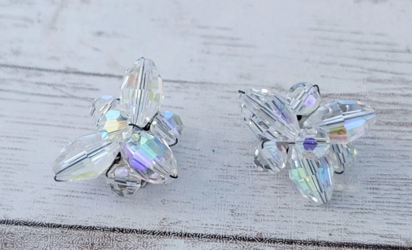 Vintage Clip On Earrings Statement Unusual Iridescent Large - Image 2