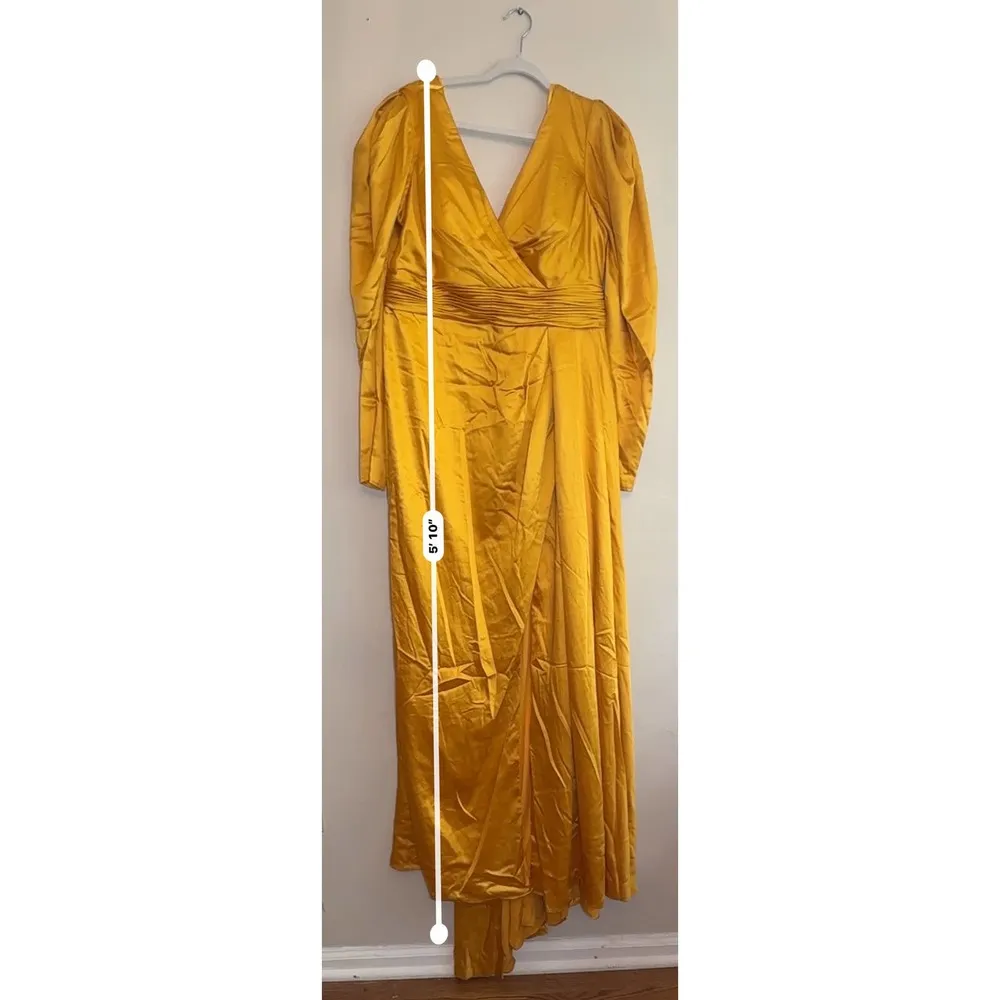 Mac Duggal 12404 FAUX WRAP  A LINE GOWN Formal Dress in Marigold size 14 - Image 4