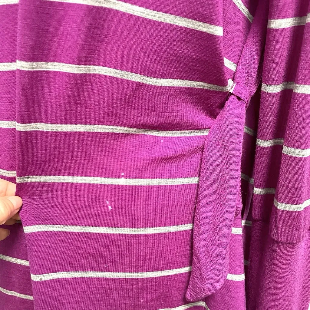 Icebreaker Merino Wool Blend Wrap Cardigan Sweater Purple Stripe size XS - Image 15