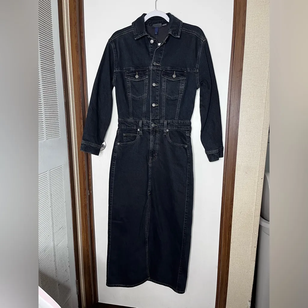 New Universal Thread Denim Jumpsuit Dress Skirt Romper Thick Dark Long Sleeve - Image 3