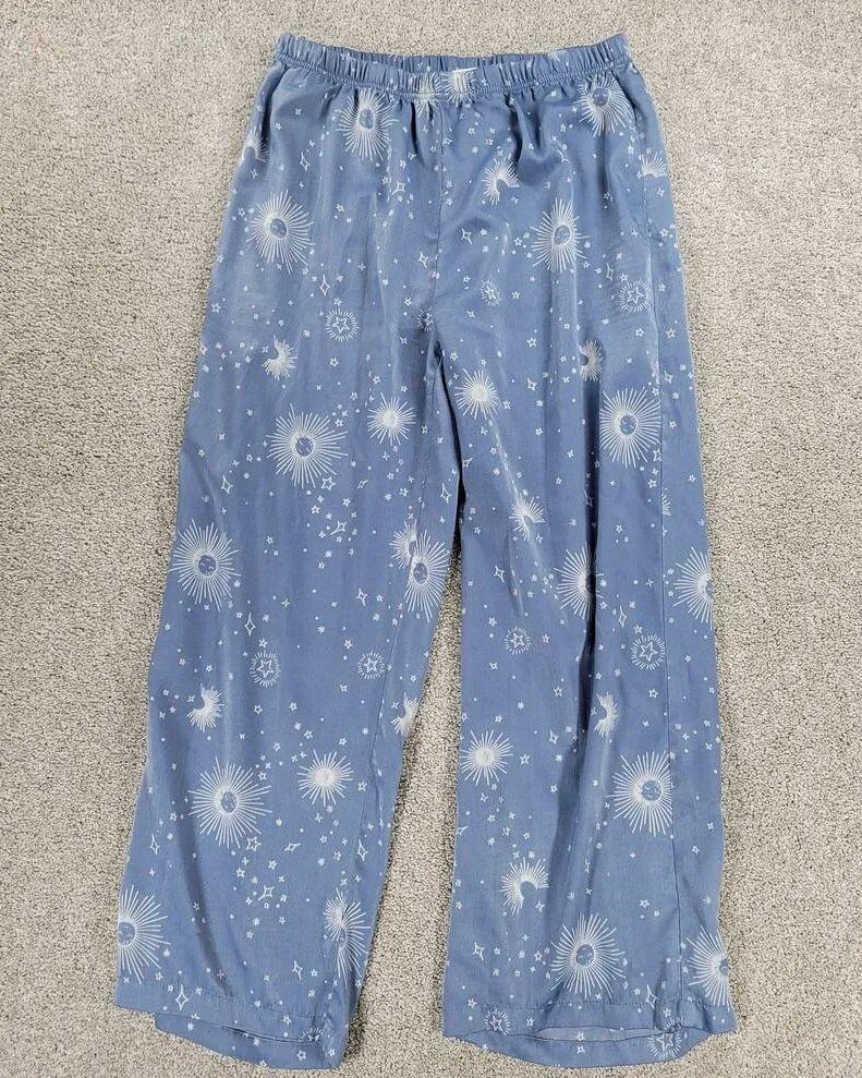 BP Celestial Pajamas Set Womens XS Blue White Sun Stars Moon Pants Button Top - Image 7