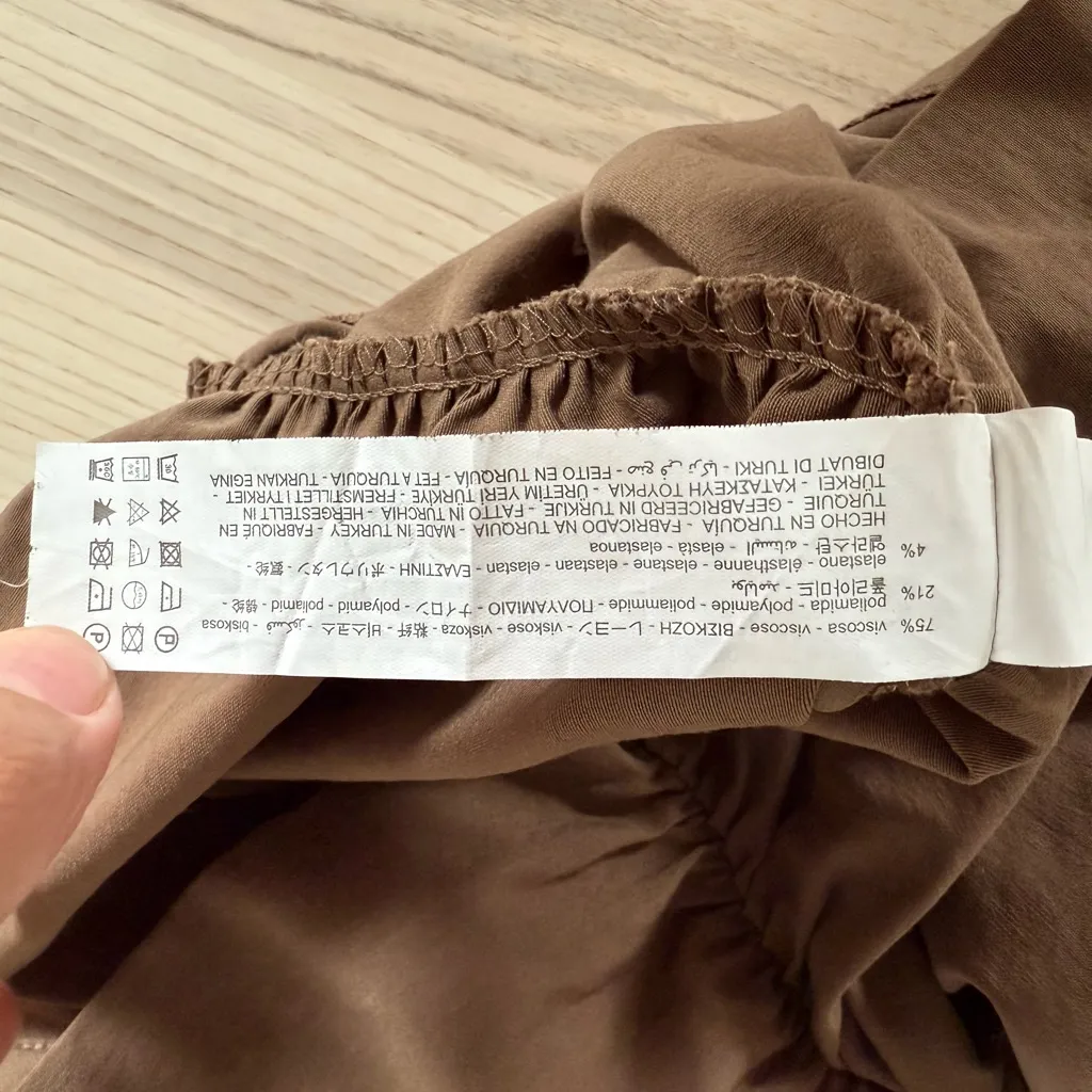 Zara  Mini Shirt Dress with Gathering Long Sleeve Button-Up Brown Dress XS - Image 5