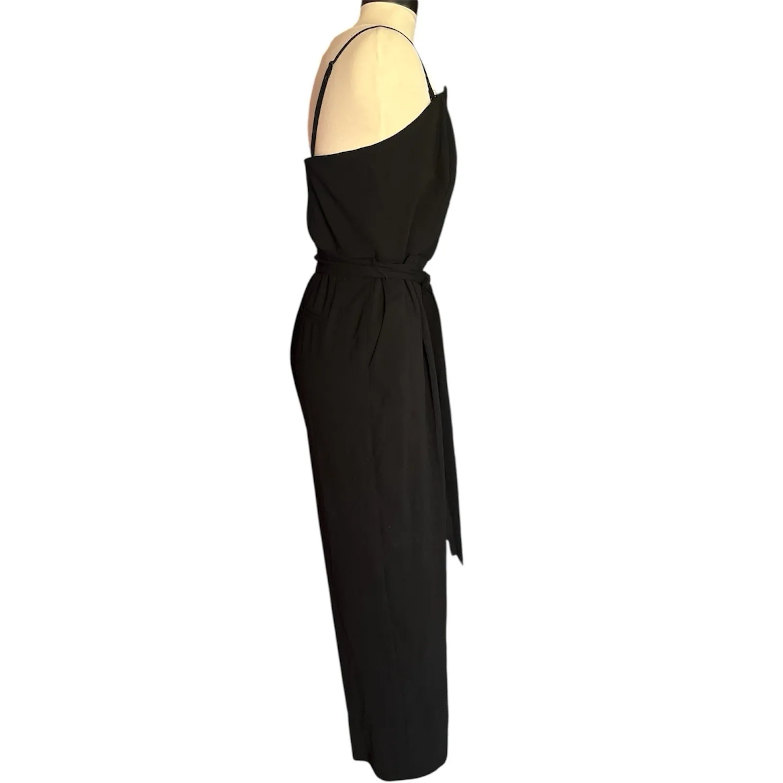 H&M V Neck High Tie Waist Wide Leg Black Jumpsuit XL 70s Disco Cocktail Hour Y2K - Image 3