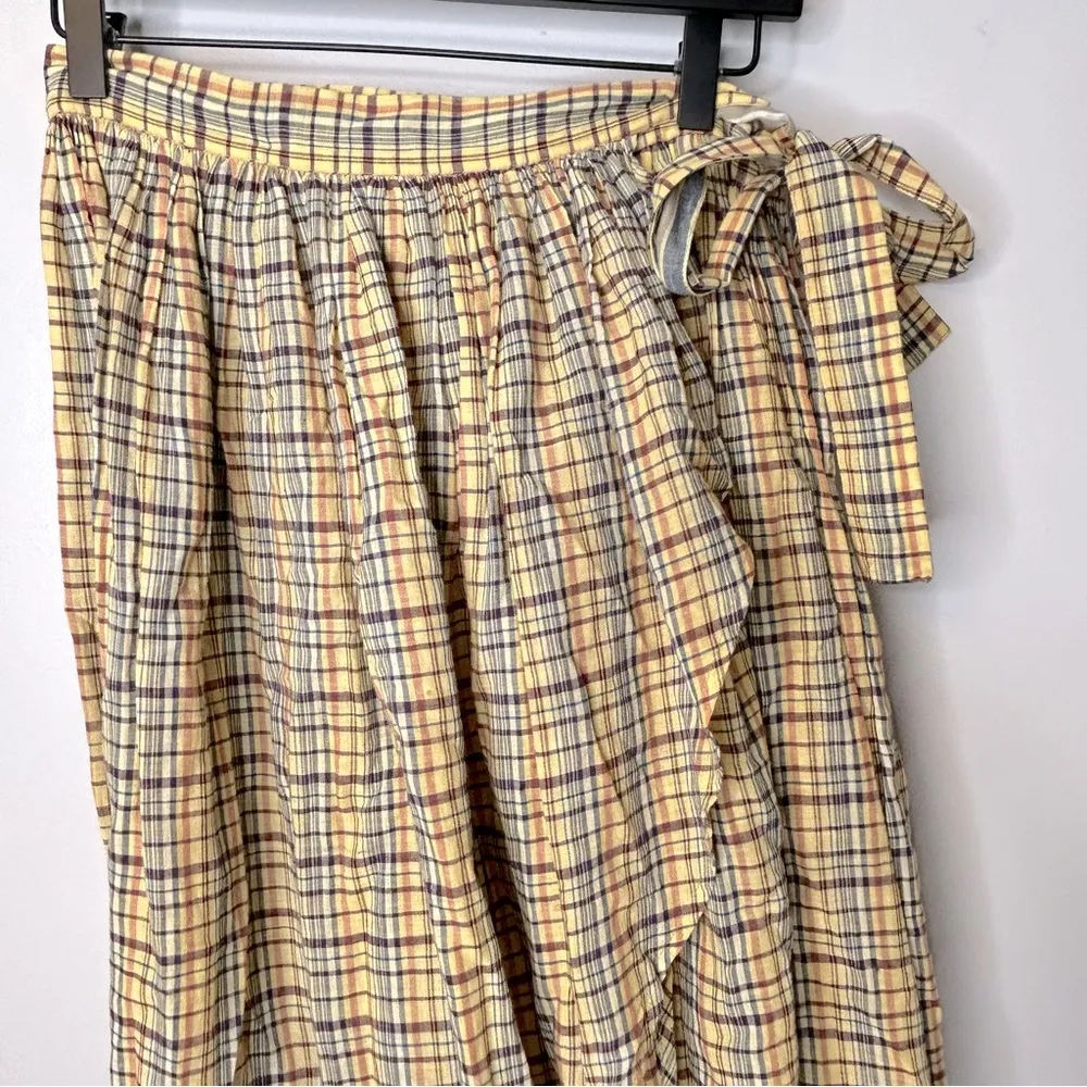 Laurence Bras Plaid Boho Maxi Ruffle Tie Waist Skirt Yellow - Image 4
