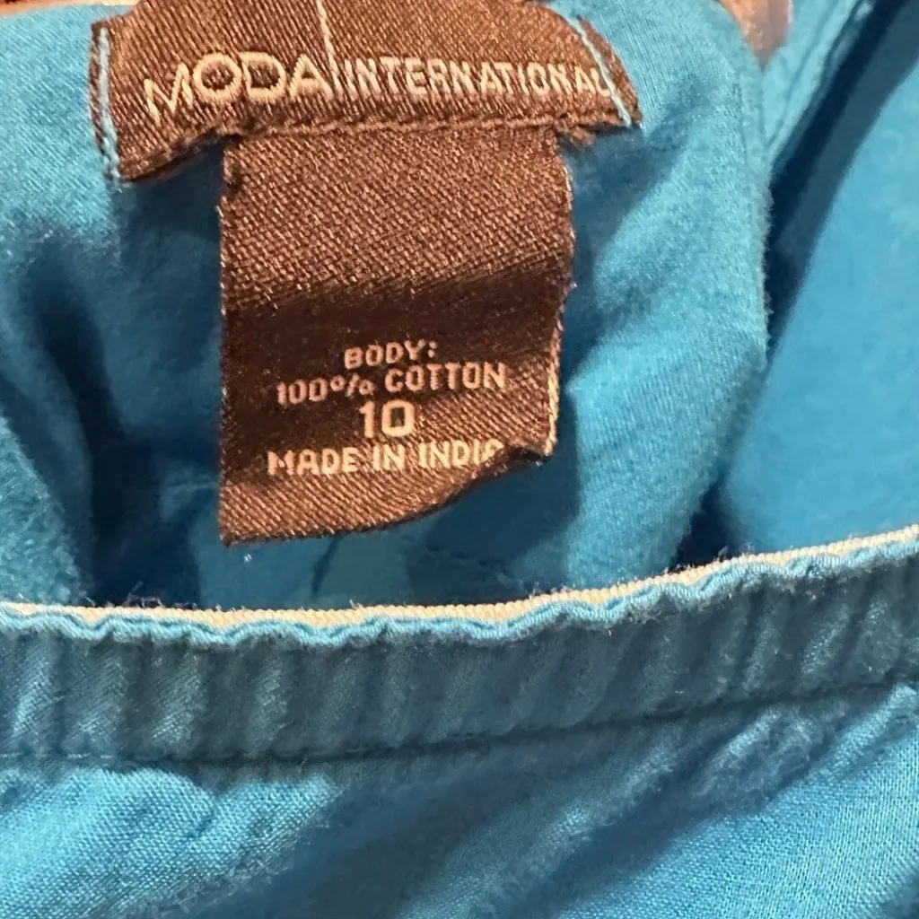 Moda International Turquoise Cotton Halter Mini Skater Dress Open Back Size 10 Blue - Image 3
