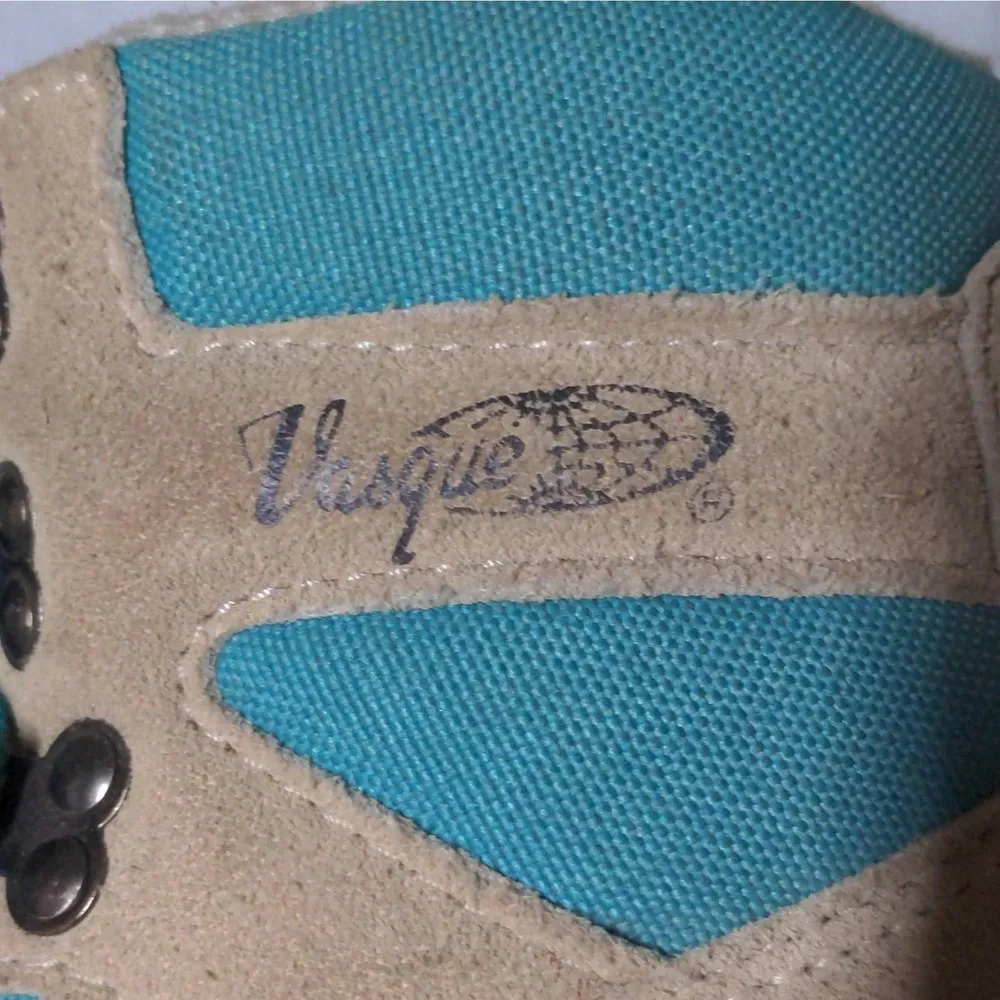Vasque VTG Hiking Boots Teal Blue Beige Suede Padded Cuff Ankle Lace Up Trail 9 - Image 11