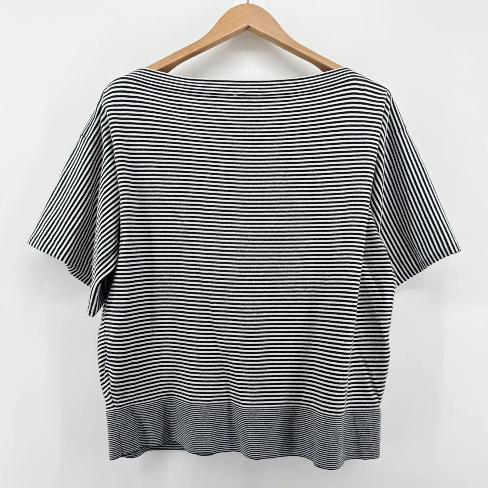 Talbots Womens XL Black White Striped Boat Neck Short Sleeve Top Cotton Blend - Image 4