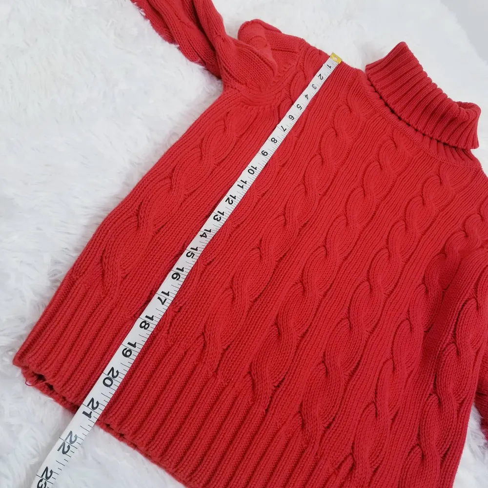 White + Warren 100% Cotton Ribbed Cable Knit Sweater Turtle Neck - Image 6