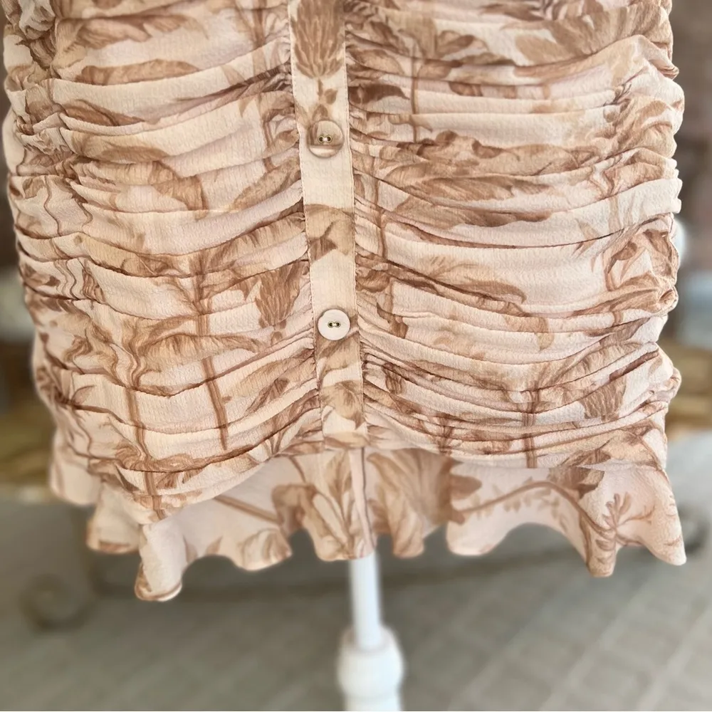 Ted Baker London Dress 16 NWT Palm Tree Print Light Pink Ruched Mini Cocktail - Image 6