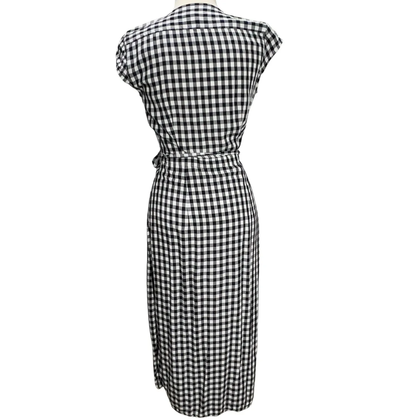 J Crew Midi Wrap Dress Womens XXS Blue White Gingham Viscose Classic Cottagecore - Image 5
