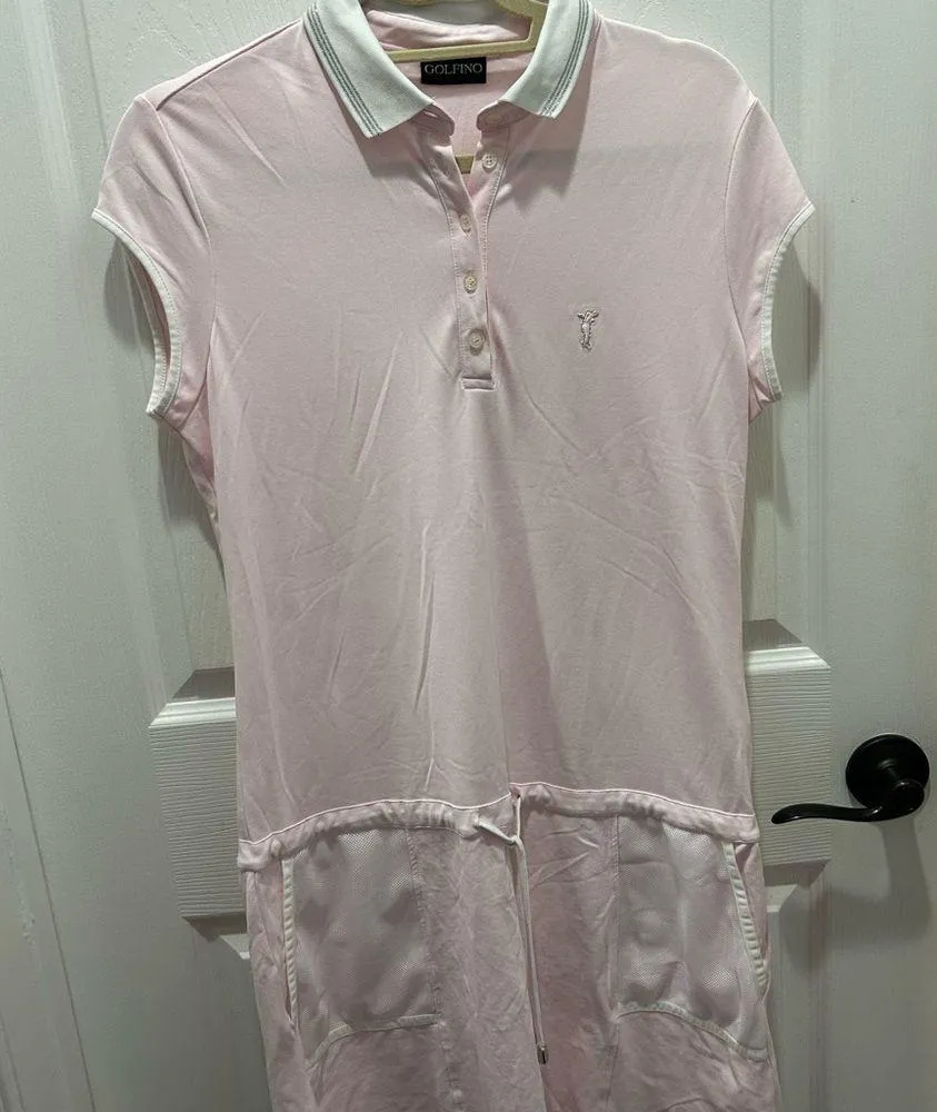 Golfino Ladies Valentina cap sleeve dress. Pink Polo Dress with White Accents Size 10 - Image 6