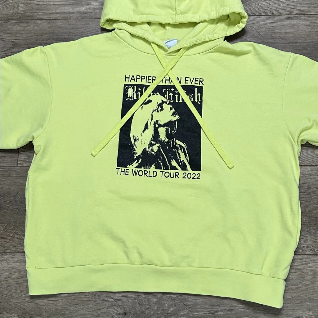Billie Eilish Happier Than Ever The World Tour 2022 Hoodie Lime Green Large - Image 2