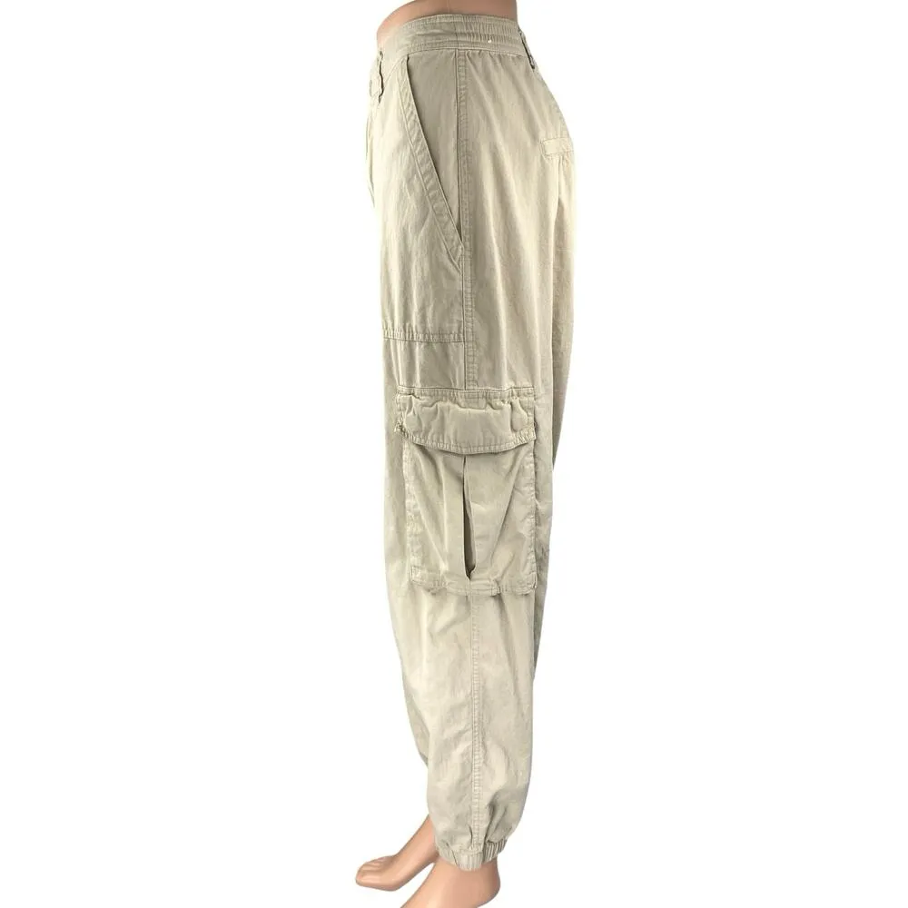 Abercrombie & Fitch Women's Beige Tapered Jogger Barrel Trousers Cargo Pants M - Image 2