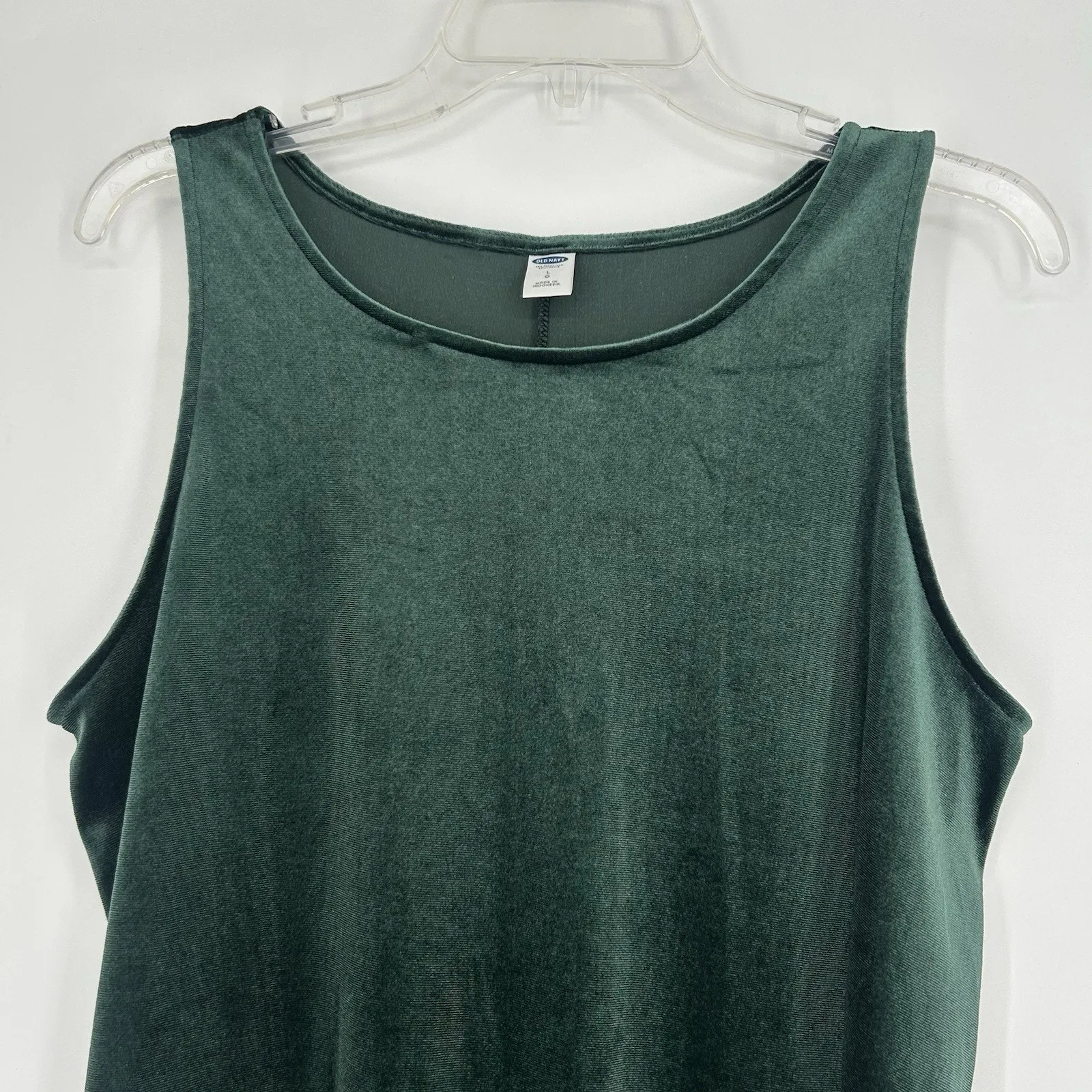 Old Navy Green Velvet Swing Dress Sleeveless Above Knee Stretch Size L - Image 2