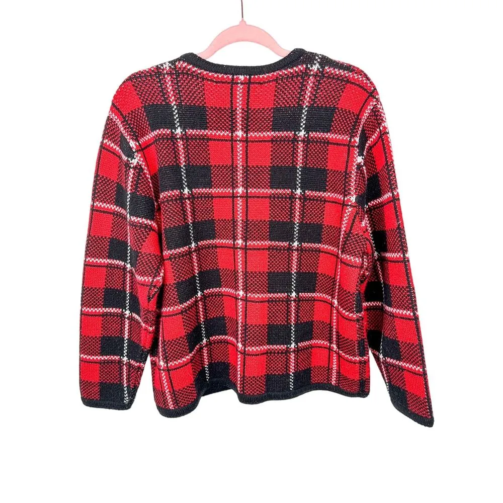 Vintage Crystal Kobe Sweater Plaid Cardigan Vintage Fall Plaid Sweater Red Size M - Image 2
