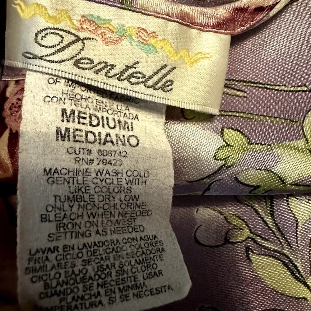 Vintage Dentelle Satin Slip Dress Chemise Nightgown Floral Purple Medium - Image 2