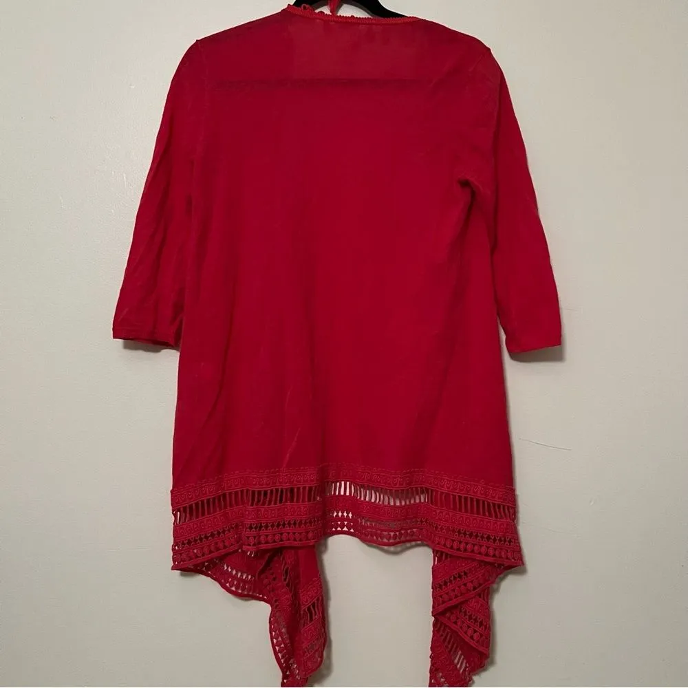 Chico’s Open-Front Tassel Cardigan -‎ Red Linen Blend - Size 0 (Small) - Image 6