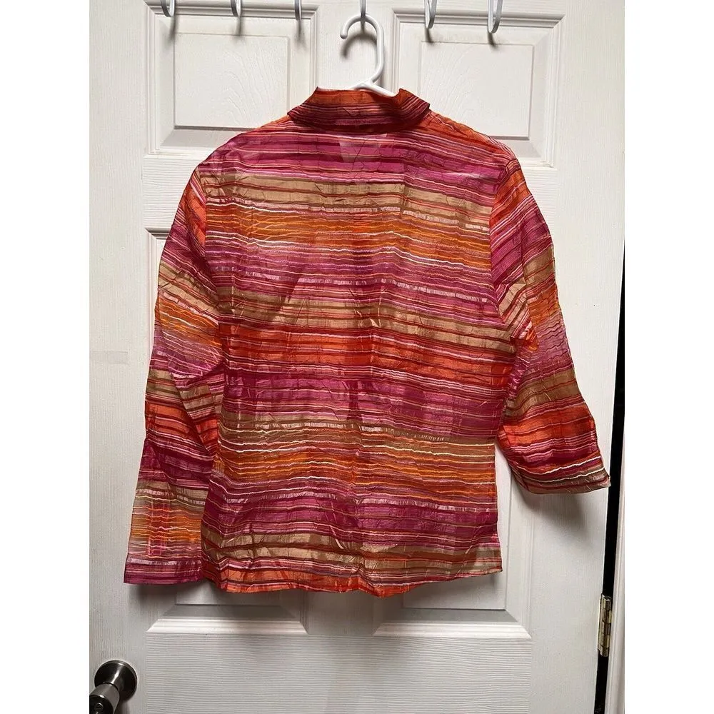 DIX) Notations Blouse Women Size M medium Sheer pink‎ button down Shirt - Image 7