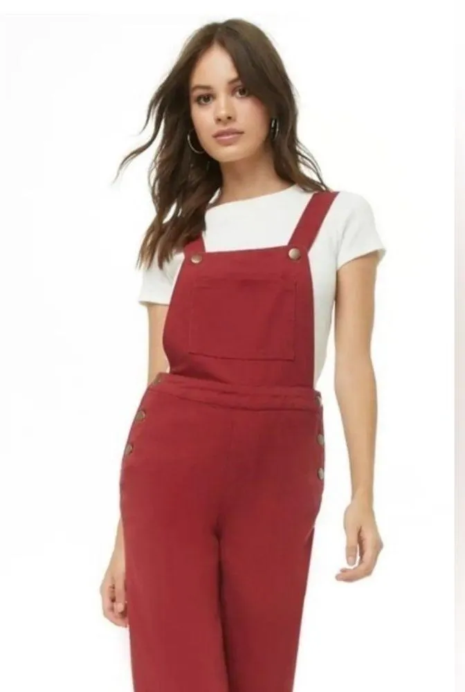 Forever 21 Women’s Wide Leg Overall, Color Red Burgundy Size Medium - Image 3