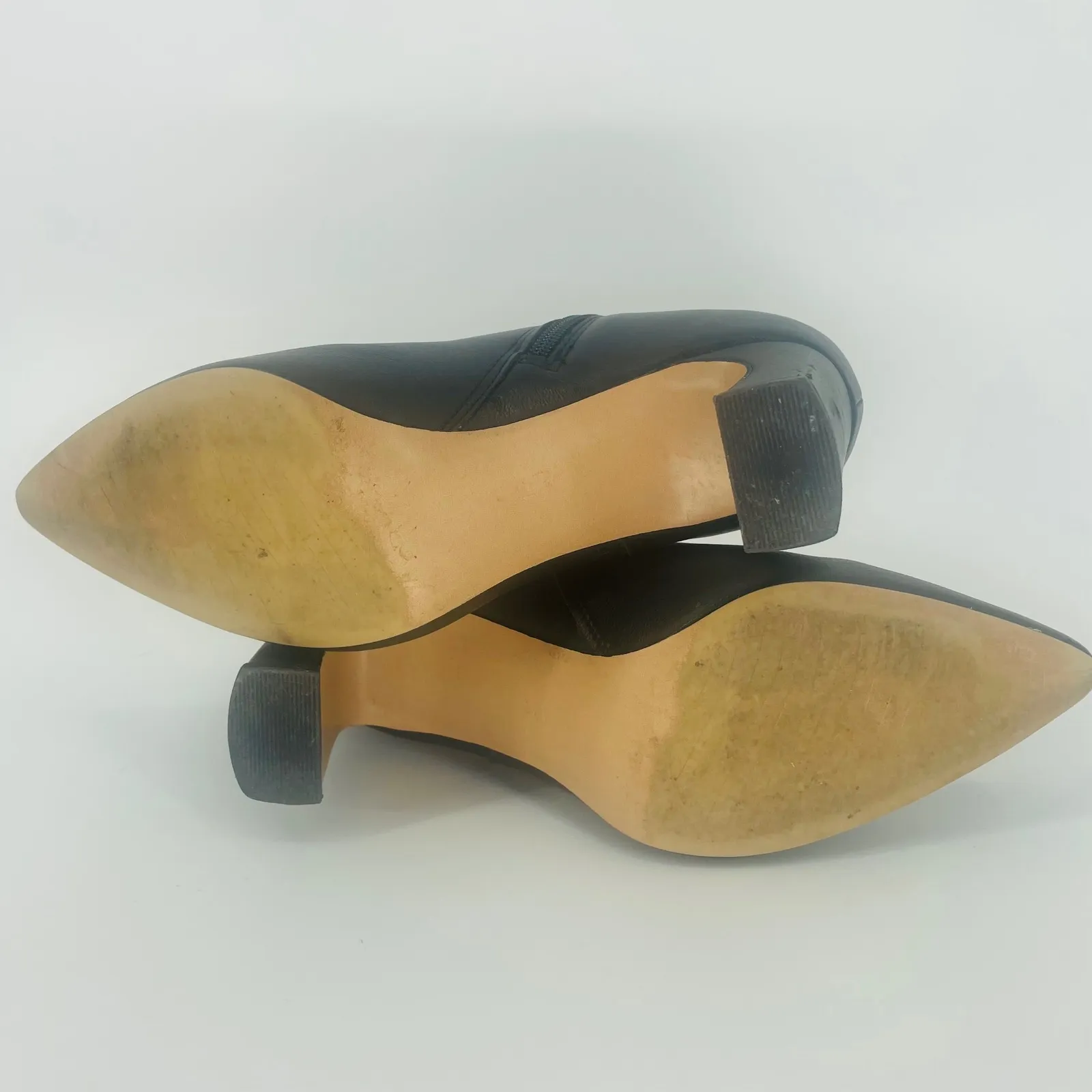 Michael Shannon Black Leather Pointed Toe Block Heel Ankle Boots Size 10 - Image 8