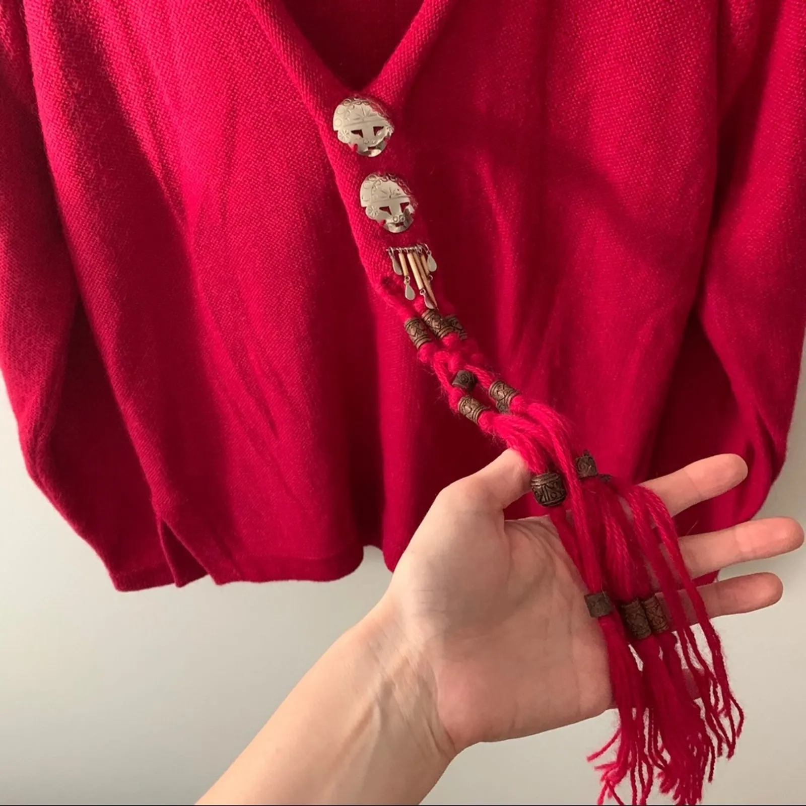 Pure Alpaca Handmade Bright Pink Red Sweater S - Image 2